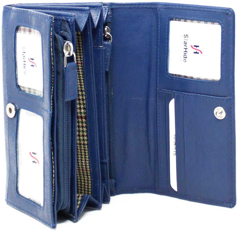 STARHIDE Ladies Soft Genuine Leather Flap Over Purse Multi Credit Card Slots (Multi