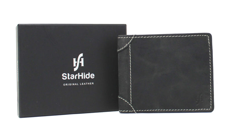 STARHIDE Mens RFID Blocking Genuine Distressed Hunter Leather Trifold Wallet 1145