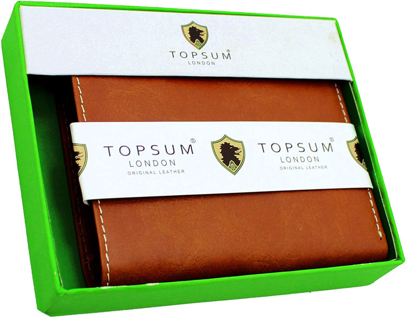 TOPSUM LONDON Mens RFID Blocking Real Leather Zipper Wallet 4016 Tan