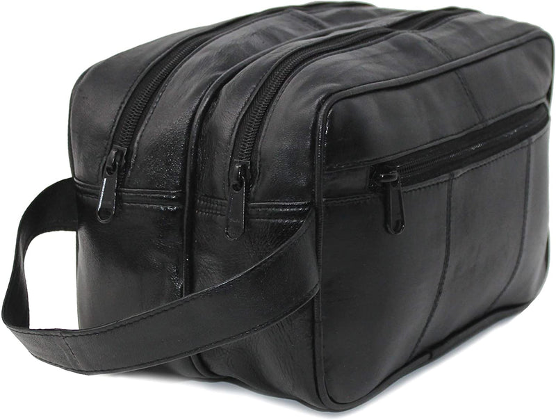 RAS Mens Washbag | Large Genuine Leather Travel Overnight Wash Gym Toiletry Shaving Bag 3520 Black