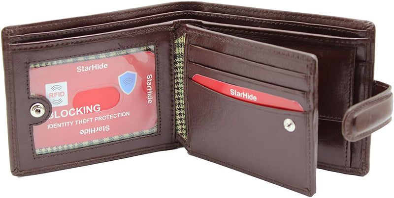 STARHIDE Gents RFID Blocking Smooth Genuine VT Leather Wallet with Coin Pocket and Id Window 1212