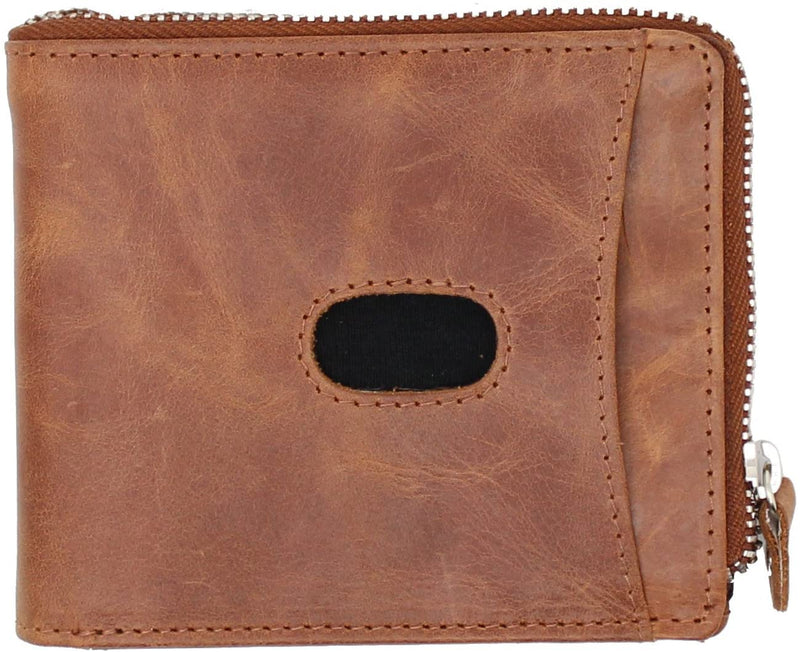 TOPSUM LONDON Mens RFID Blocking Billfold Genuine Leather Zipper Wallet 4017 Tan