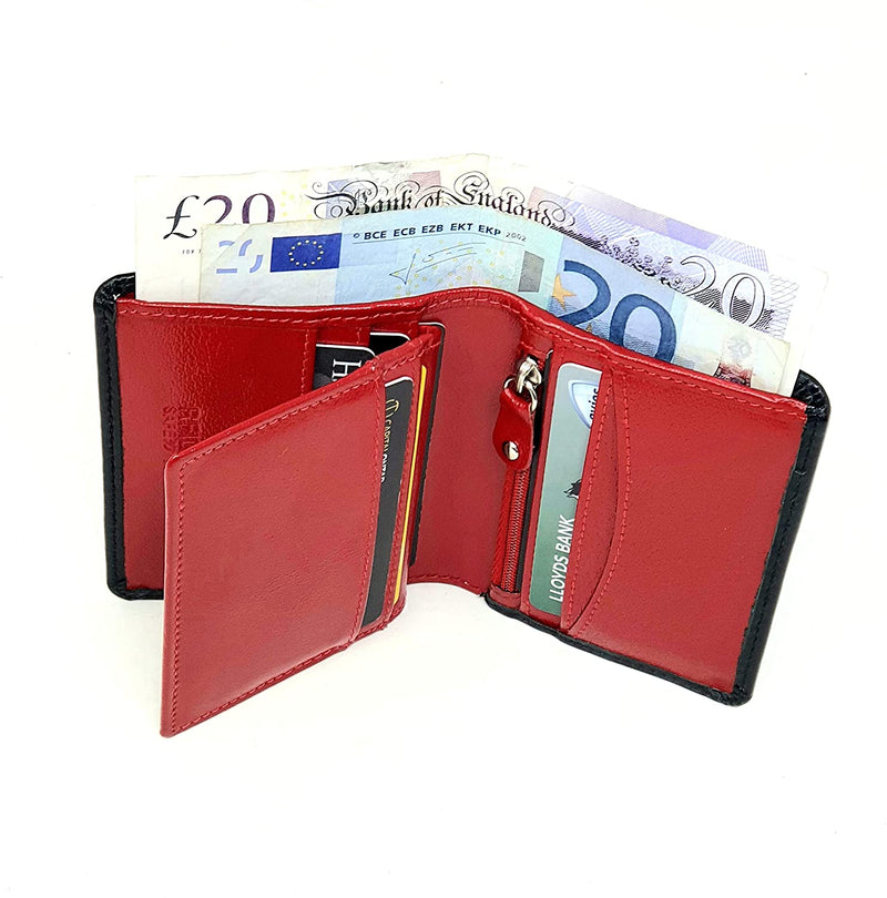 STARHIDE Minimalist Slim Wallets for Men RFID Blocking Genuine Leather Small Wallet with Zip Coin Pocket 815 (Black Red)