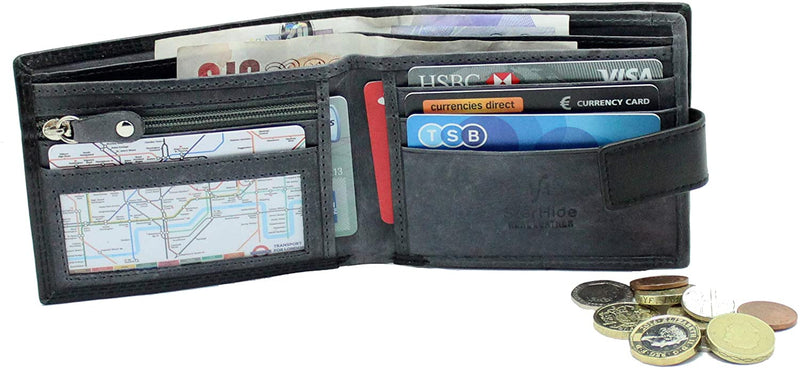 STARHIDE Mens RFID Blocking Genuine Calf Leather Wallet with A Side Zip Around Coin Pocket 1180