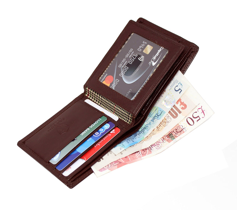 TOPSUM LONDON Mens RFID Blocking Soft Vt Leather Trifold Wallet With A Zipped Coin Pocket 4015