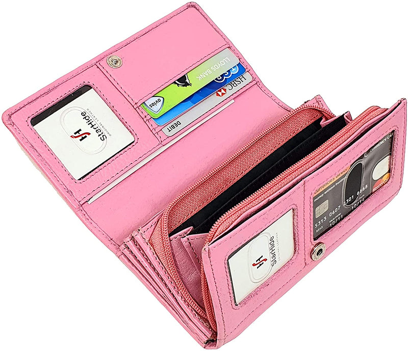 STARHIDE Ladies Soft Genuine Leather Flap Over Purse Multi Credit Card Slots 5510