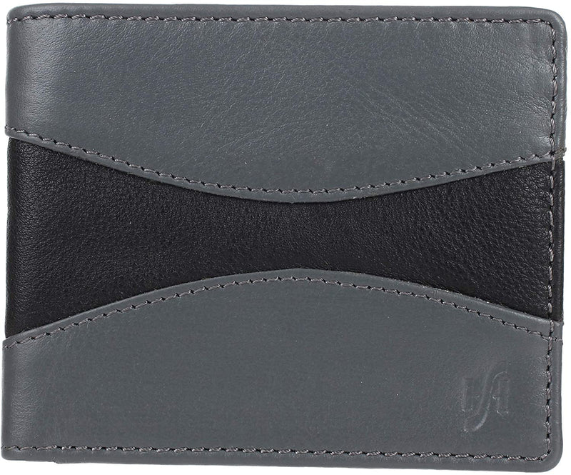 STARHIDE Mens RFID Blocking Classic Bifold Coin Pocket Leather Wallet with Gift Box 745 (Grey Black)
