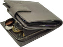 Morucha Mens RFID Blocking Wallets Real Leather Passcase Wallet with A Large Zip Around Coin Pocket M70 (Grey)