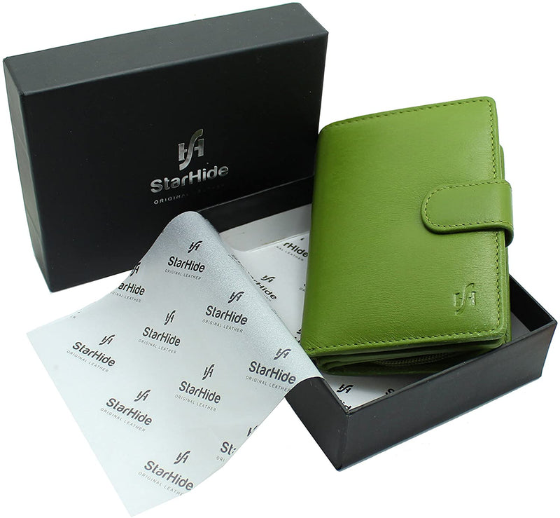 STARHIDE Ladies RFID Blocking Genuine Leather Clutch Wallet with Side Zipped Coin Pouch Gift Boxed Wallet for Women 5525