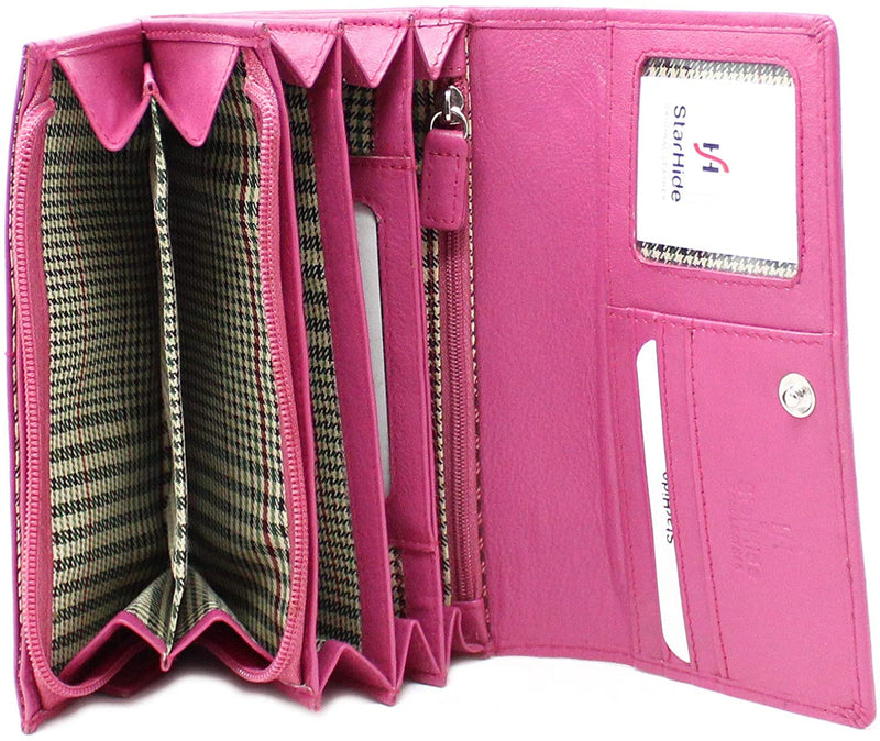 STARHIDE Ladies Soft Genuine Leather Flap Over Purse Multi Credit Card Slots 5510