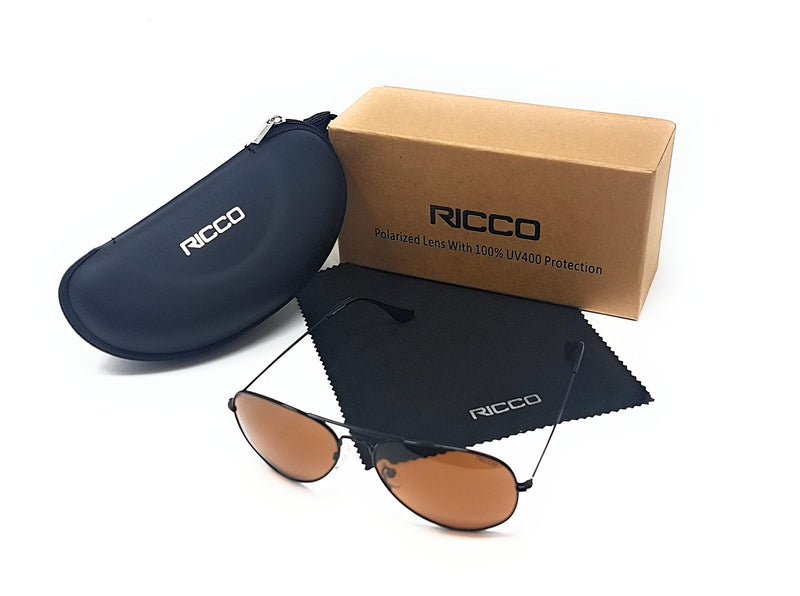 RICCO Eyewear Mirrored Lens Polarized UV 400 Protection Metal Frame Sunglasses With Zipped Cary Case And Cleaning Cloth MS1043