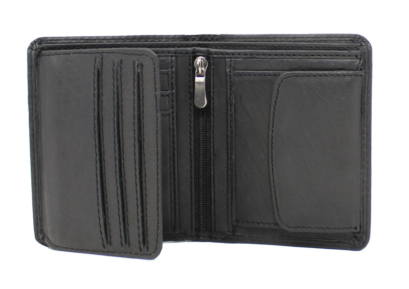 MORUCHA Mens RFID Blocking Compact Genuine Leather Trifold Wallet M35 (Black)