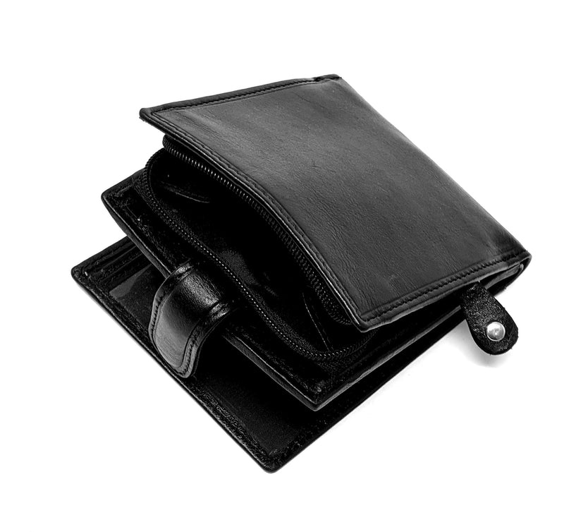 TOPSUM LONDON Mens RFID Blocking Genuine Leather Bifold Wallet With A Zipped Coin Pocket and ID Window 4011 Black