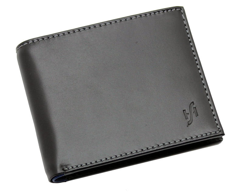 STARHIDE Mens RFID Blocking Bifold Genuine Leather Notecase Wallet 1160 Black Grey Blue