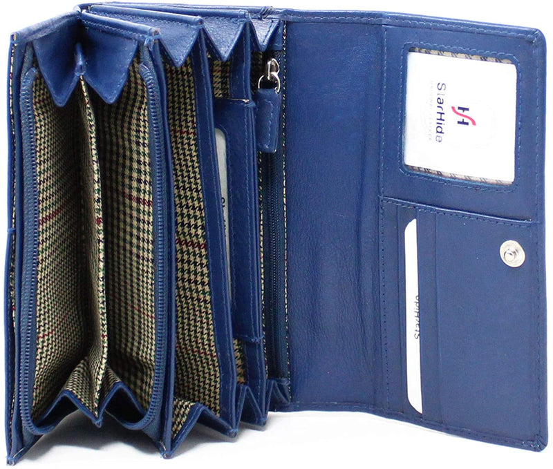 STARHIDE Ladies Soft Genuine Leather Flap Over Purse Multi Credit Card Slots 5510