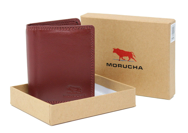Morucha Mens RFID Blocking Compact Genuine Leather Bifold Wallet M45 Antique Red