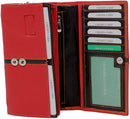Morucha Long Flap Over Purse For Women Genuine Leather RFID Blocking Clutch Wallet M15 (Red & Black)
