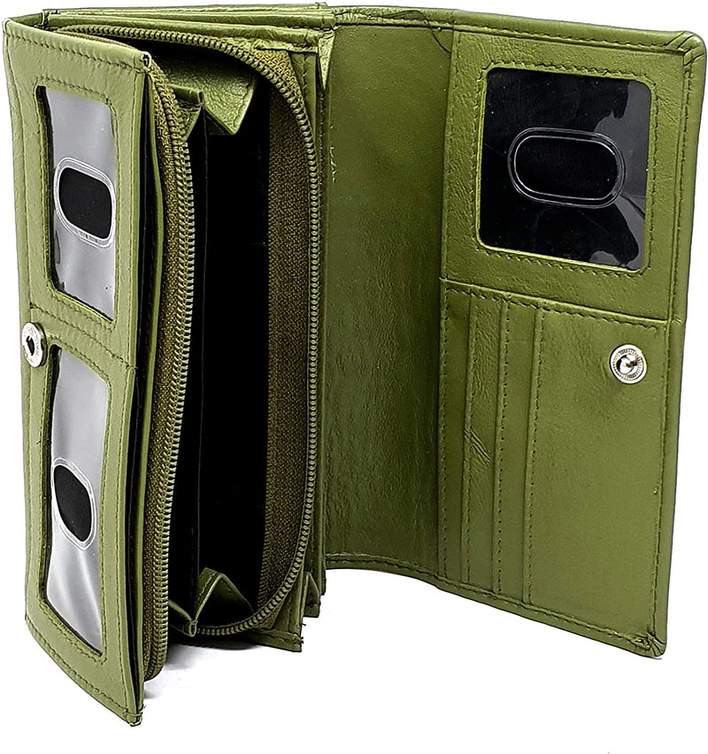 STARHIDE Ladies Soft Genuine Leather Flap Over Purse Multi Credit Card Slots 5510