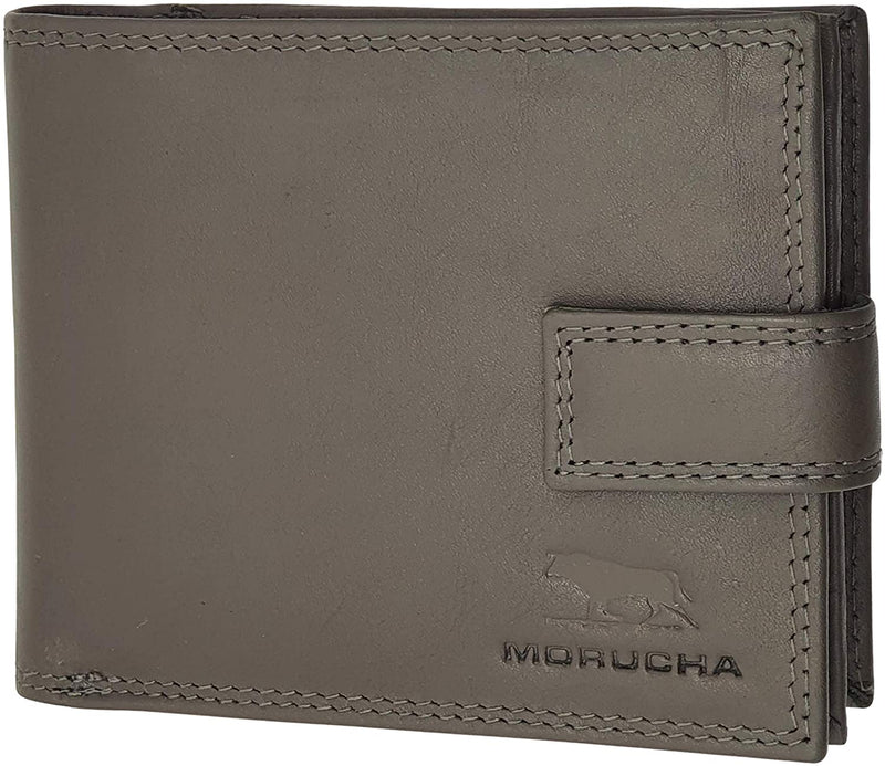 Morucha Mens RFID Blocking Wallets Real Leather Passcase Wallet with A Large Zip Around Coin Pocket M70 (Grey)