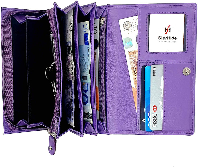 STARHIDE Ladies Soft Genuine Leather Flap Over Purse Multi Credit Card Slots 5510