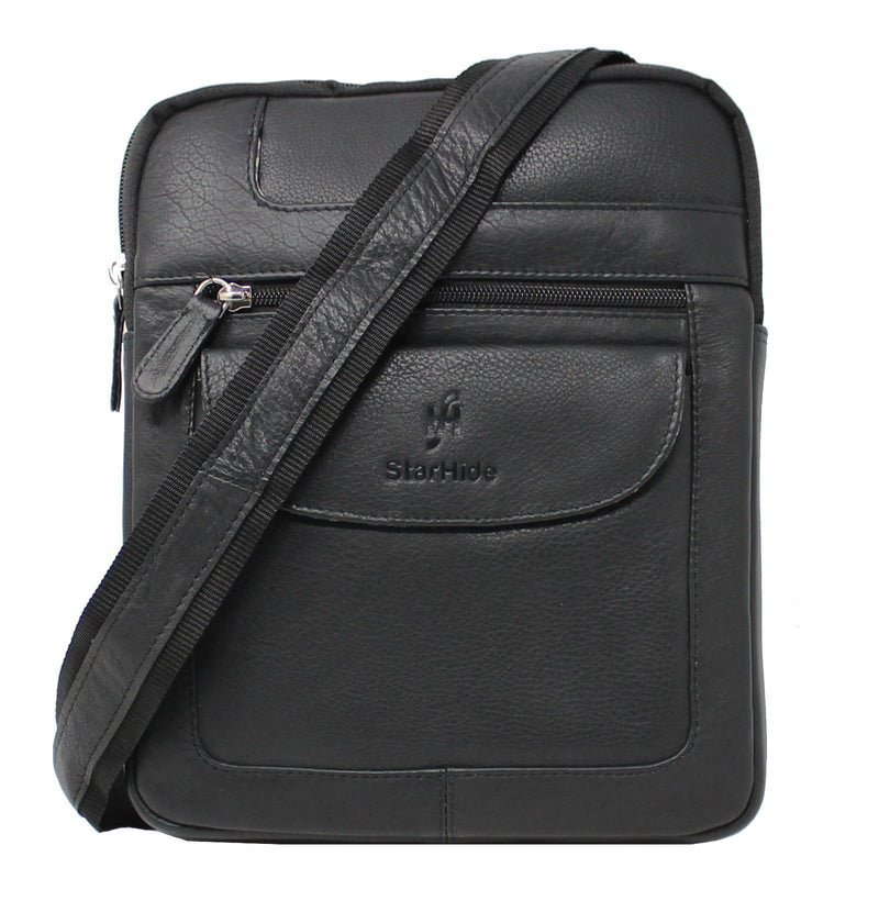 StarHide Mens Womens Soft Genuine Leather Travel Messenger Crossbody Pouch Bag for Ipad Tablet 505