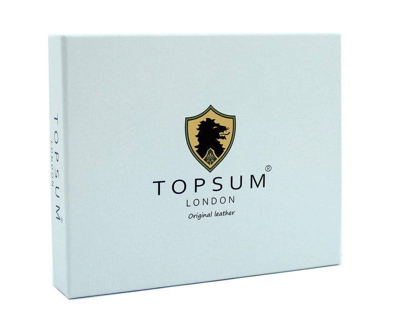 TOPSUM LONDON Mens Small RFID Shielded Wallet Compact Genuine Leather Wallet With External Coin Pouch Purse Gift Boxed Wallets 4009