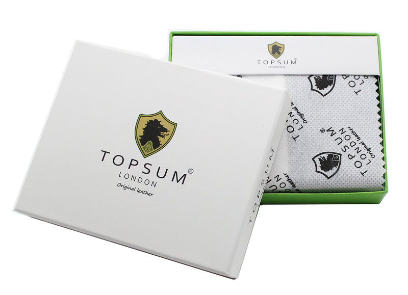 TOPSUM LONDON Mens RFID Blocking Soft Vt Leather Trifold Wallet With A Zipped Coin Pocket 4015