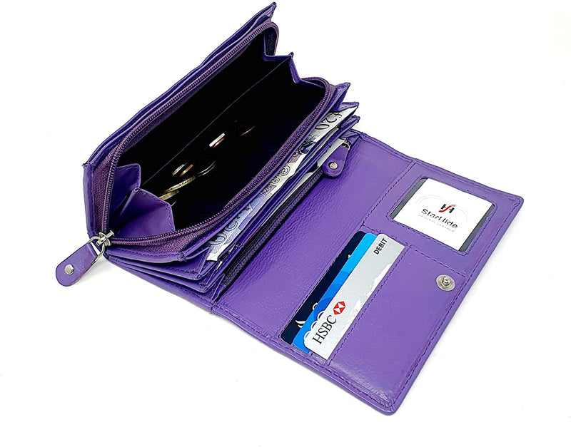 STARHIDE Ladies Soft Genuine Leather Flap Over Purse Multi Credit Card Slots 5510