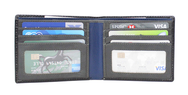 STARHIDE Mens RFID Blocking Bifold Genuine Leather Notecase Wallet 1160 Black Grey Blue