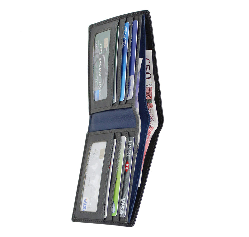 STARHIDE Mens RFID Blocking Bifold Genuine Leather Notecase Wallet 1160 Black Grey Blue