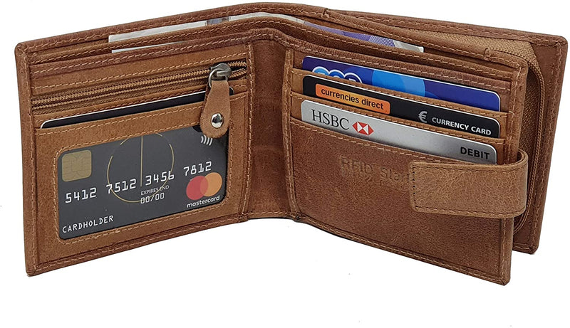 STARHIDE Mens RFID Blocking Genuine Calf Leather Wallet with A Side Zip Around Coin Pocket 1180