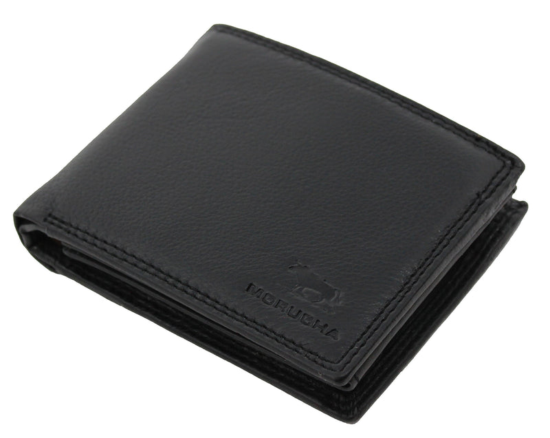 Morucha Mens Classic Bifold Wallet, RFID Blocking Genuine Leather Passcase Wallet M55 (Black)