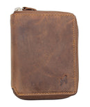 Starhide Mens Brown RFID Blocking Full Zip Around Distressed Hunter Leather Coin Pocket Wallet 720