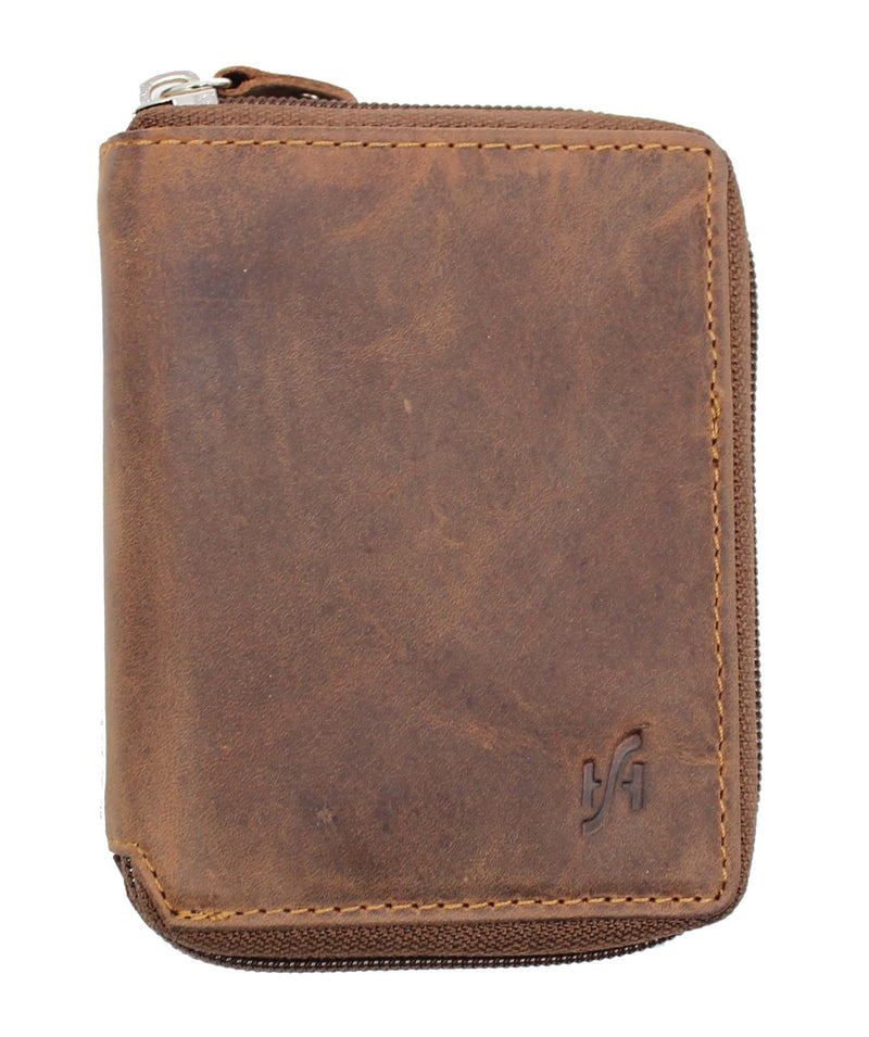 STARHIDE Mens RFID Blocking Full Zip Around Distressed Hunter Leather Coin Pocket Wallet 720