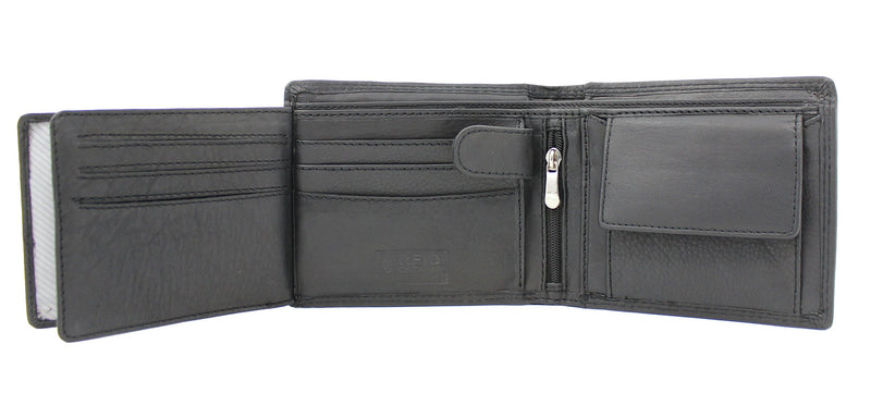 Morucha Mens Classic Bifold Wallet, RFID Blocking Genuine Leather Passcase Wallet M55 (Black)