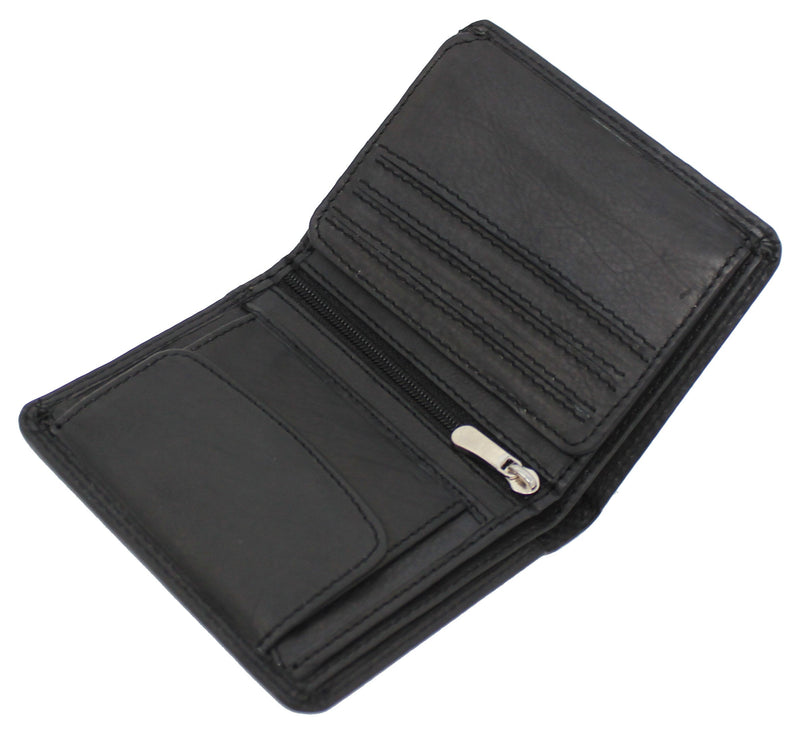 MORUCHA Mens RFID Blocking Compact Genuine Leather Trifold Wallet M35 (Black)