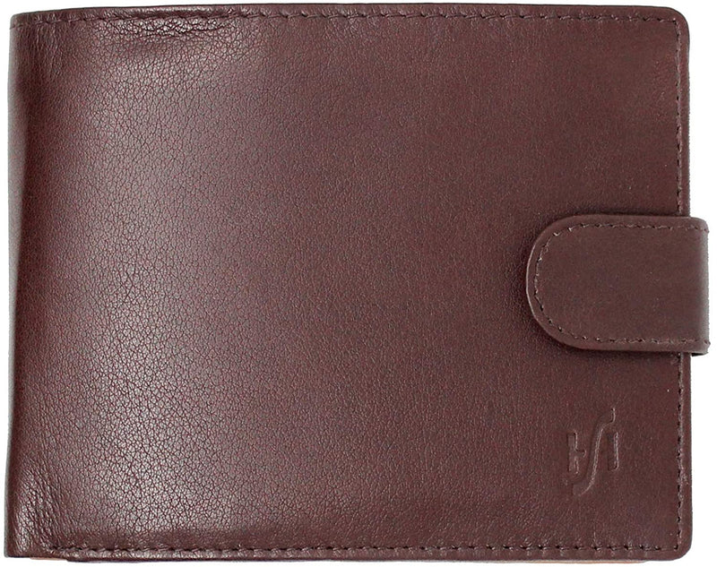 StarHide Mens RFID Blocking Compact Real Leather Coin Pocket Billfold Wallet Id Card Holder 1075 Brown Tan