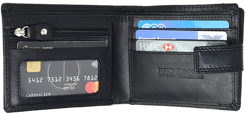 STARHIDE Mens RFID Blocking Genuine Calf Leather Wallet with A Side Zip Around Coin Pocket 1180