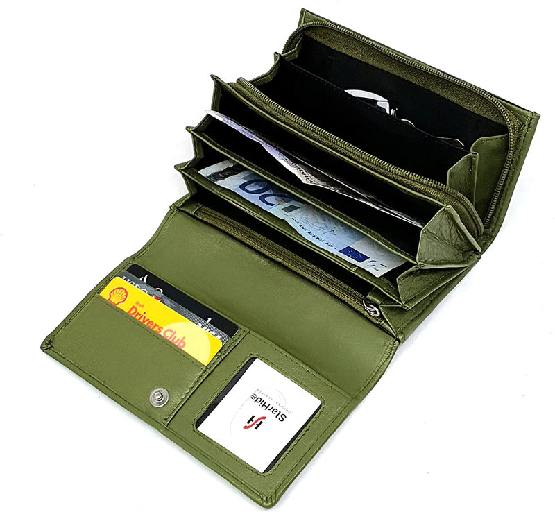 STARHIDE Ladies Soft Genuine Leather Flap Over Purse Multi Credit Card Slots 5510