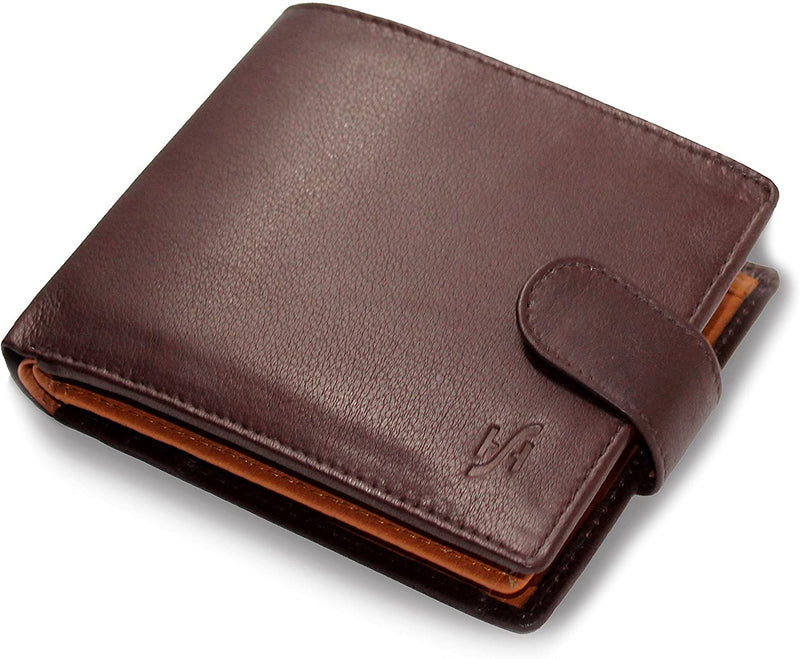 StarHide Mens RFID Blocking Compact Real Leather Coin Pocket Billfold Wallet Id Card Holder 1075 Brown Tan