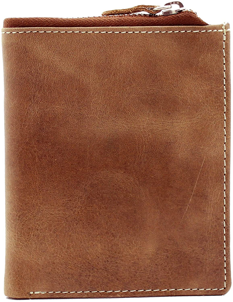 TOPSUM LONDON Mens RFID Blocking Distressed Genuine Leather Billfold Wallet 4018 Tan