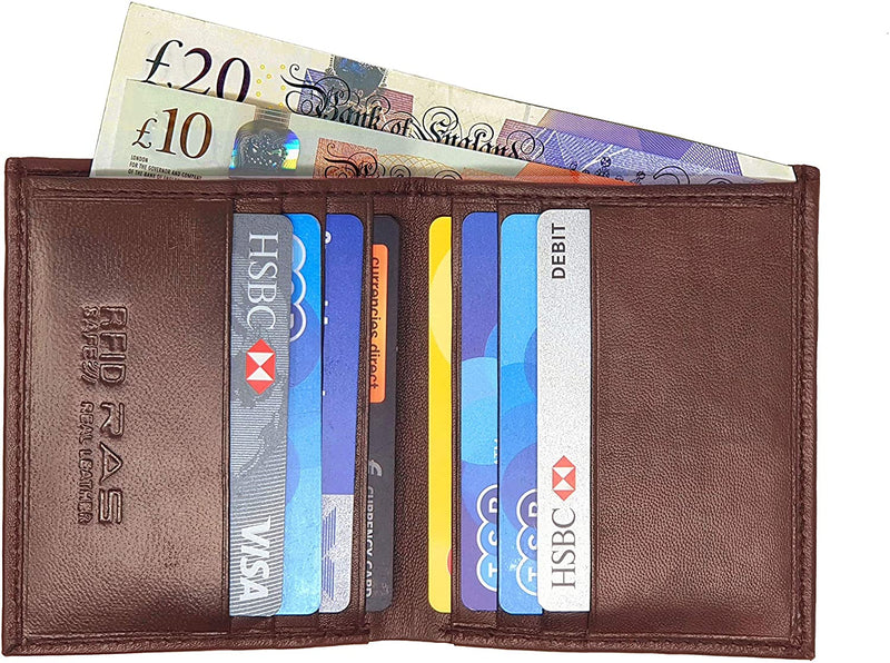 RAS Mens RFID Safe Soft Genuine Leather Credit Card and Banknote Pocket Slimline Wallet 122