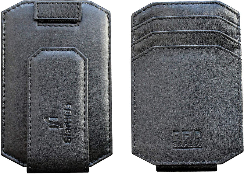 STARHIDE Mens RFID Blocking Nappa Leather Card Holder Wallet With Magnetic Money Clip 725 Black
