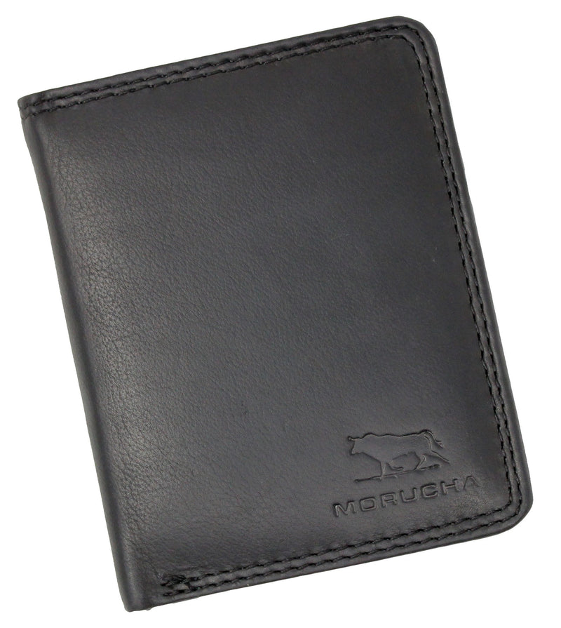 MORUCHA Mens RFID Blocking Compact Genuine Leather Trifold Wallet M35 (Black)