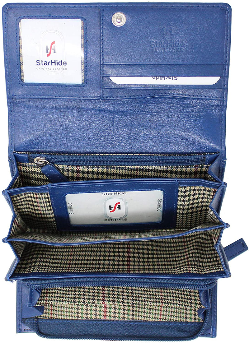 STARHIDE Ladies Soft Genuine Leather Flap Over Purse Multi Credit Card Slots 5510