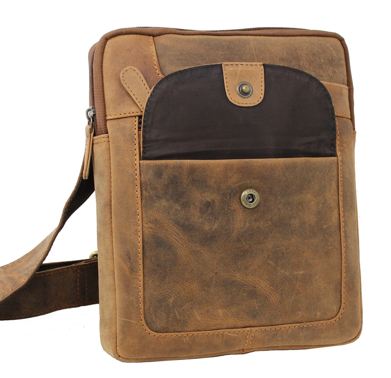 StarHide Mens Womens Soft Genuine Leather Travel Messenger Crossbody Pouch Bag for Ipad Tablet 505