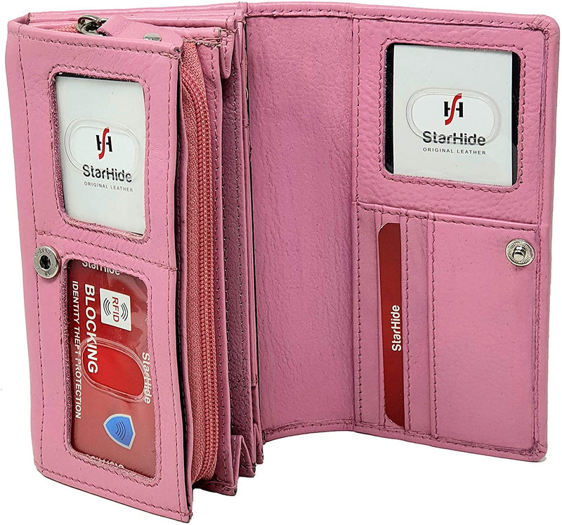 STARHIDE Ladies Soft Genuine Leather Flap Over Purse Multi Credit Card Slots 5510