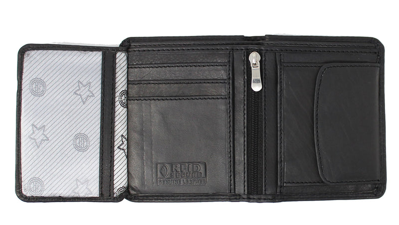 MORUCHA Mens RFID Blocking Compact Genuine Leather Trifold Wallet M35 (Black)