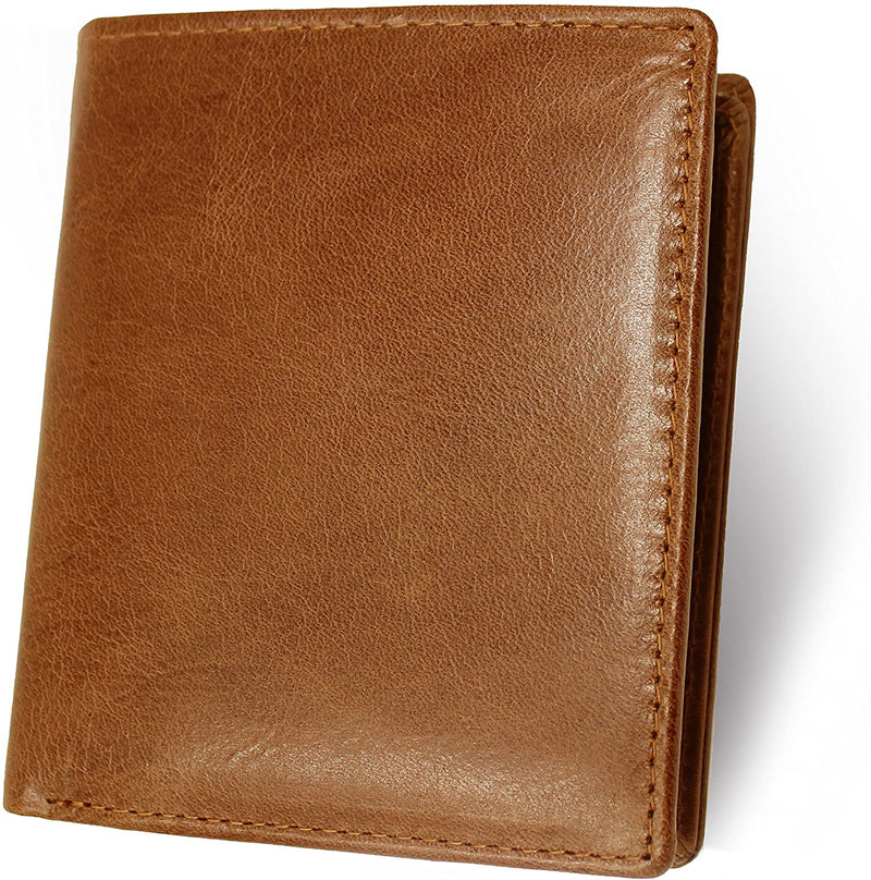 Mens RFID Blocking Real Distressed Leather Trifold Id and Coin Pocket Wallet For Men 4020 Tan